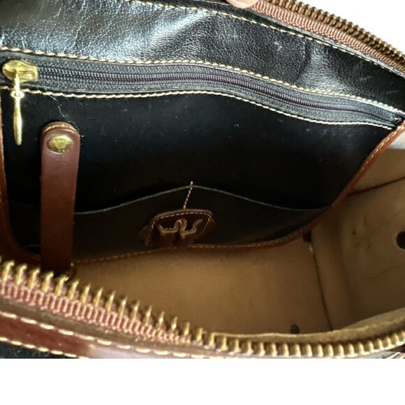 Vintage Brahmin Satchel Handbag Brown Black Smooth Leather Timeless Preppy - Picture 15 of 16